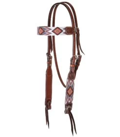 Circle Y Beaded Aztec Infinity Brow Headstall -Horse Gear Shop bead aztec infinity brow hs brown white side x0221 2004 circle y 56870.1665178703