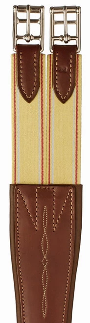 Edgewood Fancy Stitch Leather Overlay Girth With Double End Elastic