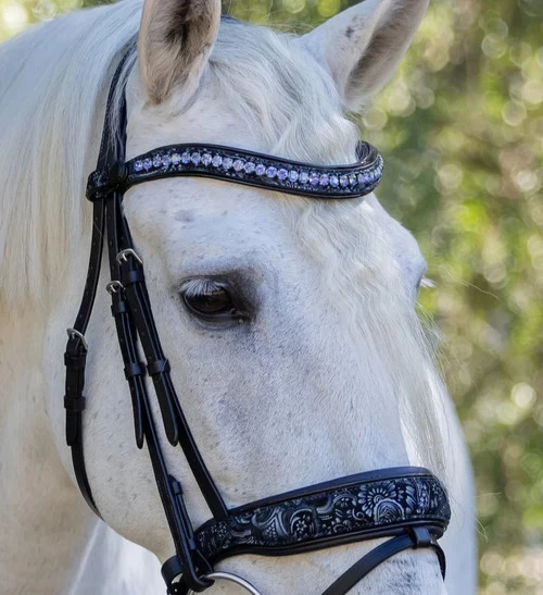 Halter Ego Munich Navy Floral Snaffle Bridle 5 Halter Ego Munich Navy Floral Snaffle Bridle - Image 3