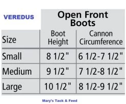 Veredus TR PRO Open Front Boots -Horse Gear Shop size chart front boot chart veredus 97653.1603577380